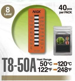 NiGK รุ่น T8-50A แถบวัดอุณหภูมิแบบ Irreversible (8 Point) | 50 To 120°C (Pack of 40pcs)-small-photo1