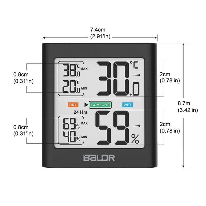 BALDR B0135TH เครื่องวัดอุณหภูมิและความชื้นแบบดิจิตอล Indoor Digital Thermometer Hygrometer image