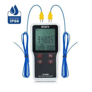 Rixen TK-6200 Deluxe Set เครื่องวัดและบันทึกอุณหภูมิ 2 ช่องโพรบ | IP66