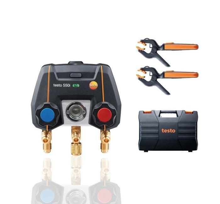 testo 550i Smart Kit - App-controlled digital manifold with wireless clamp temperature probes (NTC) image