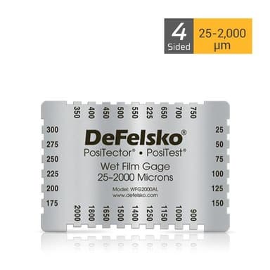 DeFelsko Wet Film Gage หวีเช็คความหนาผิวเคลือบ | 4-Sided: 25–2,000 Μicrons