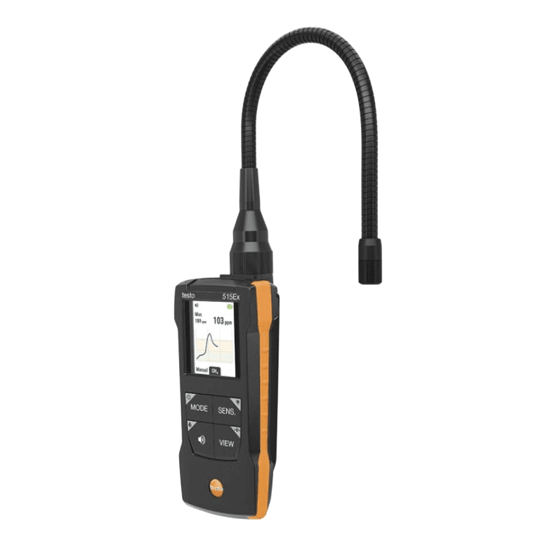 Testo-515EX-R เครื่องตรวจจับก๊าซรั่วและก๊าซไวไฟ  เครื่องตรวจจับการรั่วไหลแบบผสม สำหรับตรวจหารอยรั่วของสารทำความเย็นและก๊าซไวไฟ พร้อมใบรับรองมาตรฐาน ATEX  ตัวเครื่องสามารถตรวจจับการรั่วไหลได้ละเอียดถึง 1 กรัมต่อปี (1 g/a) ให้ความไวในการตรวจจับสูง พร้อมรักษาเสถียรภาพของเซนเซอร์ได้ในระยะยาว ช่วยให้มั่นใจในผลการตรวจวัดแม้ใช้งานต่อเนื่อง 