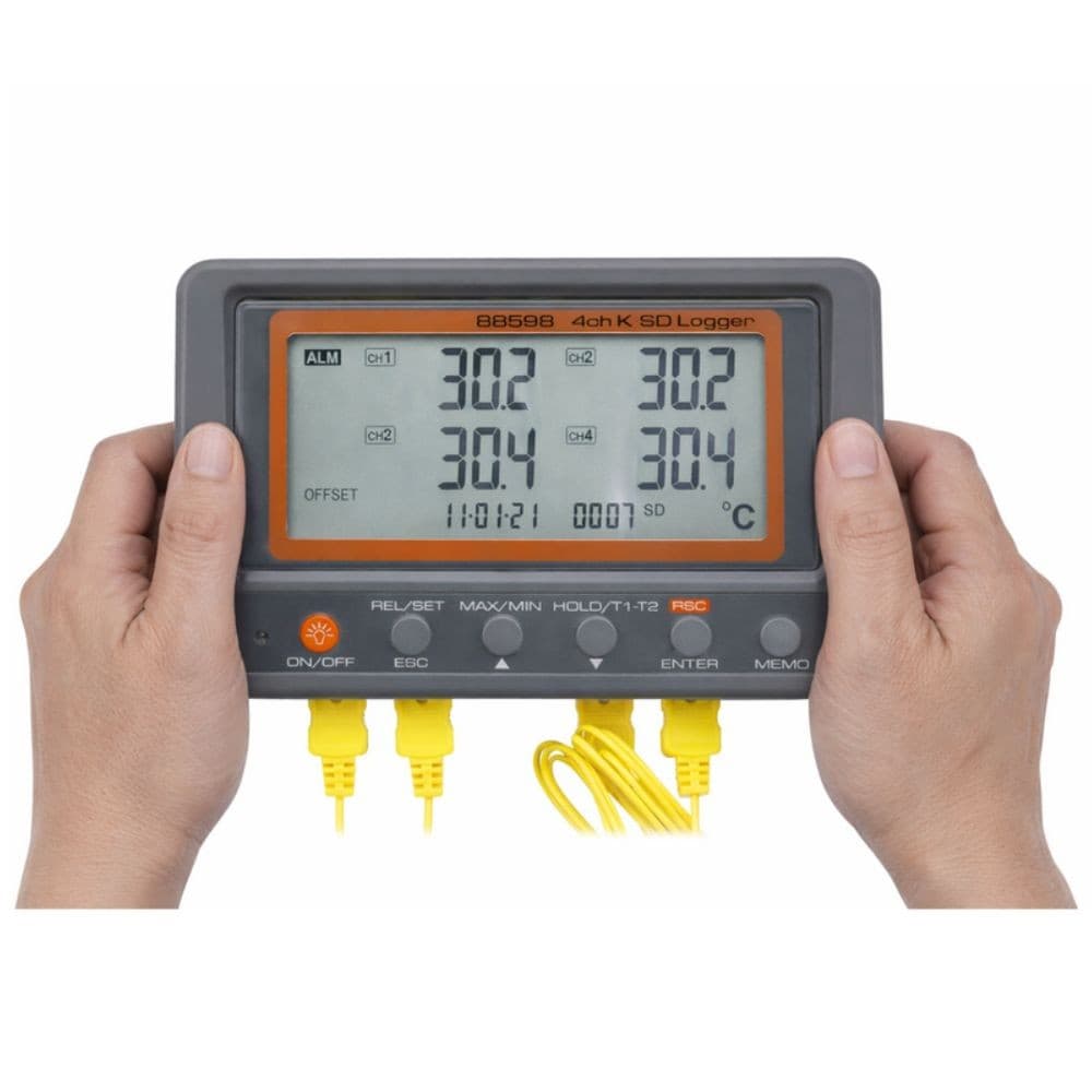 AZ-88598 เครื่องบันทึกและวัดอุณหภูมิแบบ 4 ช่อง (4-Channel K-Type Thermocouple Data Logger)