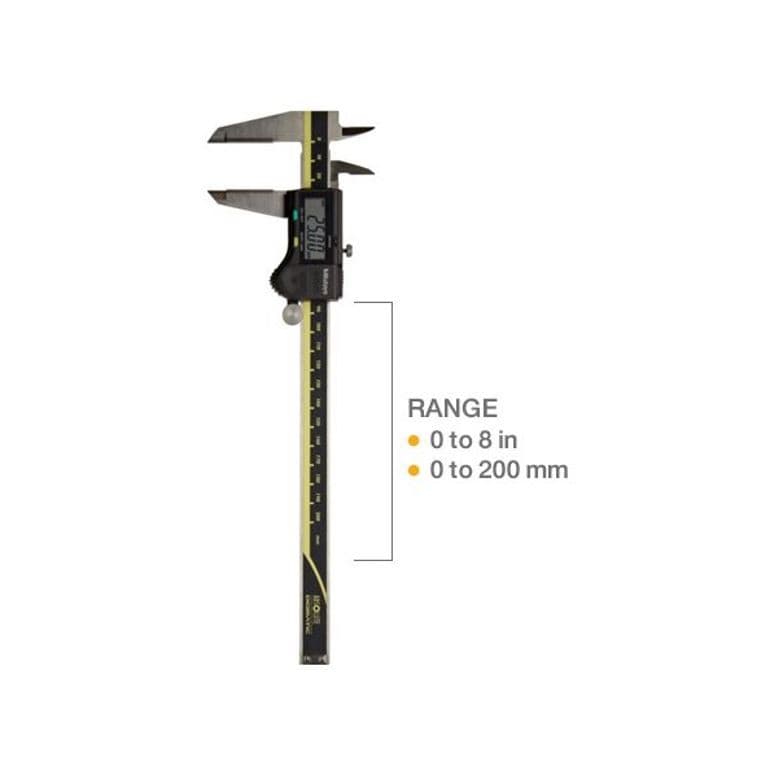 MITUTOYO M-500-163-30 เวอร์เนียคาลิเปอร์ระบบดิจิตอล ช่วงการวัด 0 ถึง 18 นิ้ว, 0-200 mm. ความละเอียด: 0.0005 in / 0.01 mm.  ค่าความแม่นยำ: ±0.001 in/±0.02 mm ยี่ห้อ Mitutoyo, Japan