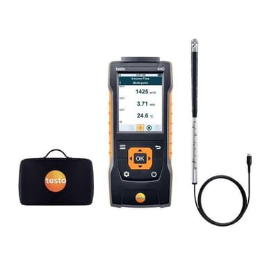 testo 440 16 mm Vane Kitเครื่องวัดความเร็วลมและ IAQ พร้อมโพรบมีสายแบบใบพัด
