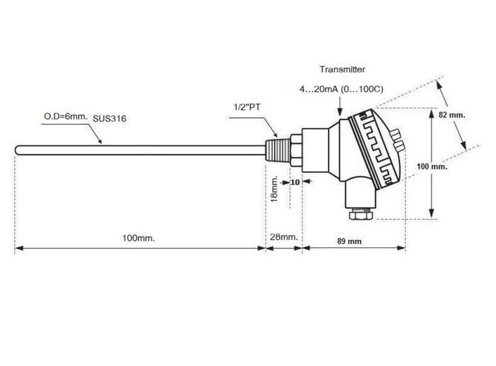 โพรบวัดอุณหภูมิ PT100/RTD ความยาว 100 มิลลิเมตร image