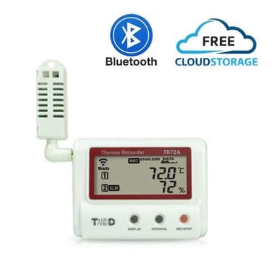 T&D TR-72A เครื่องบันทึกอุณหภูมิและความชื้นแบบไร้สาย 30,000 Data/Ch | Wifi & Bluetooth