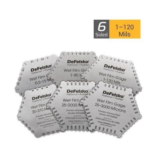 DeFelsko Wet Film Gage หวีเช็คความหนาผิวเคลือบ 6-Sided: 1–120 Μicrons image
