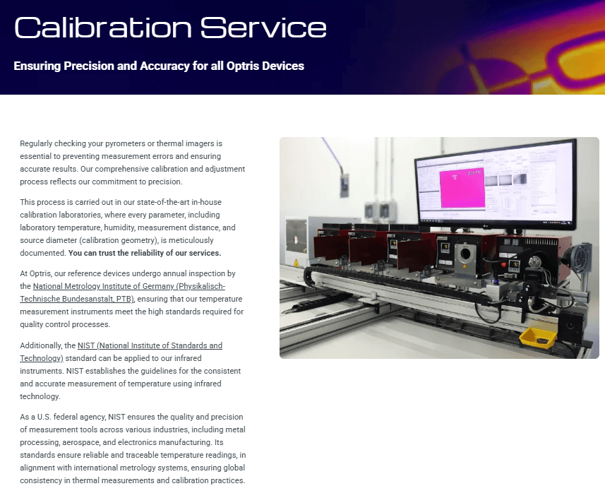 ตัวอย่างใบรับรองการสอบเทียบ OPTRIS PTE Calibration Certificate