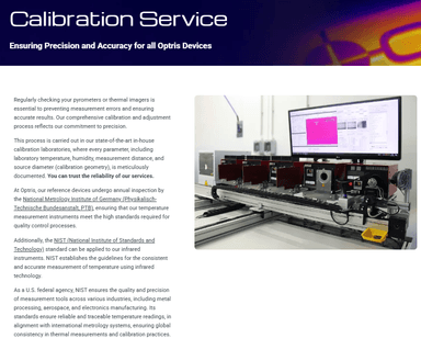 ตัวอย่างใบรับรองการสอบเทียบ OPTRIS PTE Calibration Certificate