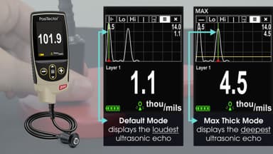 การวัดความหนาผิวเคลือบบนวัสดุที่ไม่ใช่โลหะด้วย Max Thick Mode