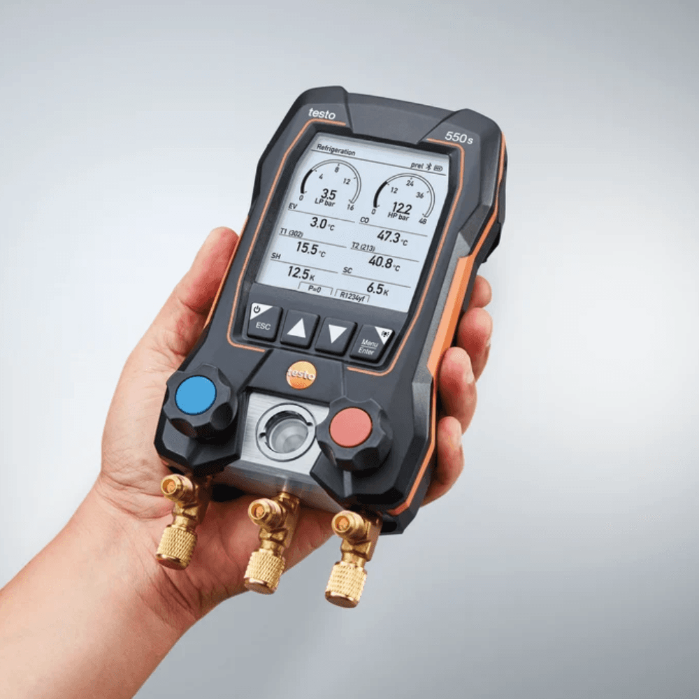 Testo 550s Smart digital manifold with wireless clamp temperature probes (with sightglass)