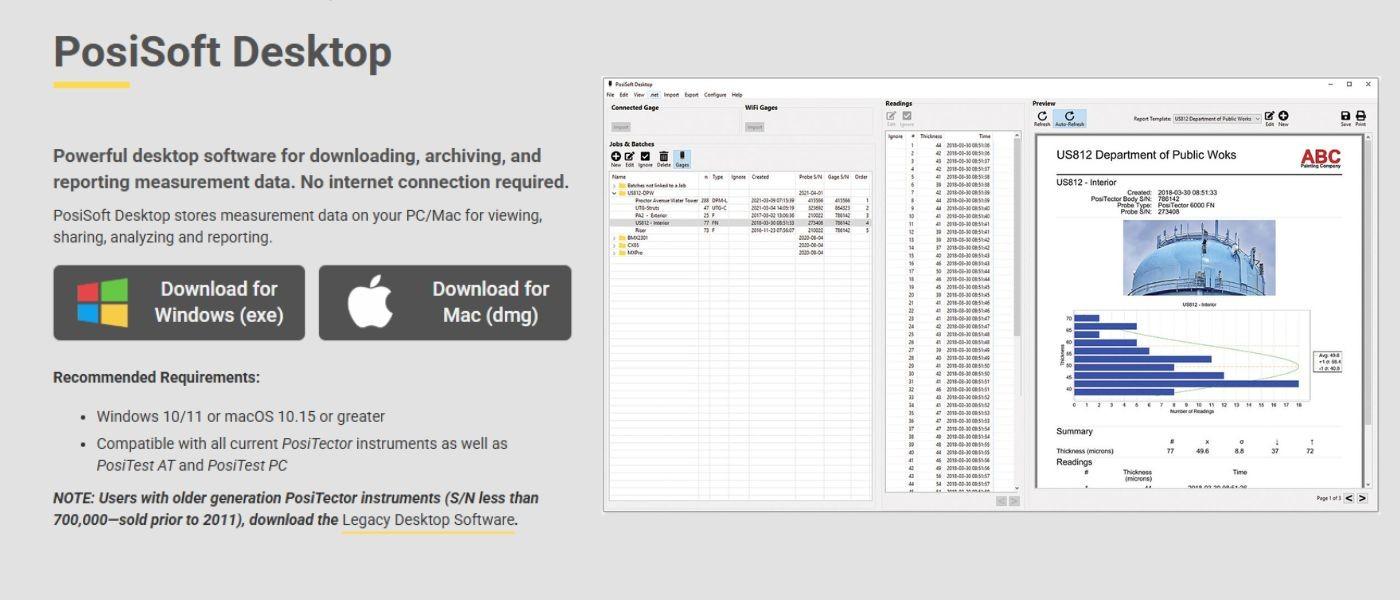 PosiSoft Desktop ซอฟต์แวร์สำหรับดาวน์โหลด, จัดเก็บ, วิเคราะห์ และรายงานข้อมูลการวัด