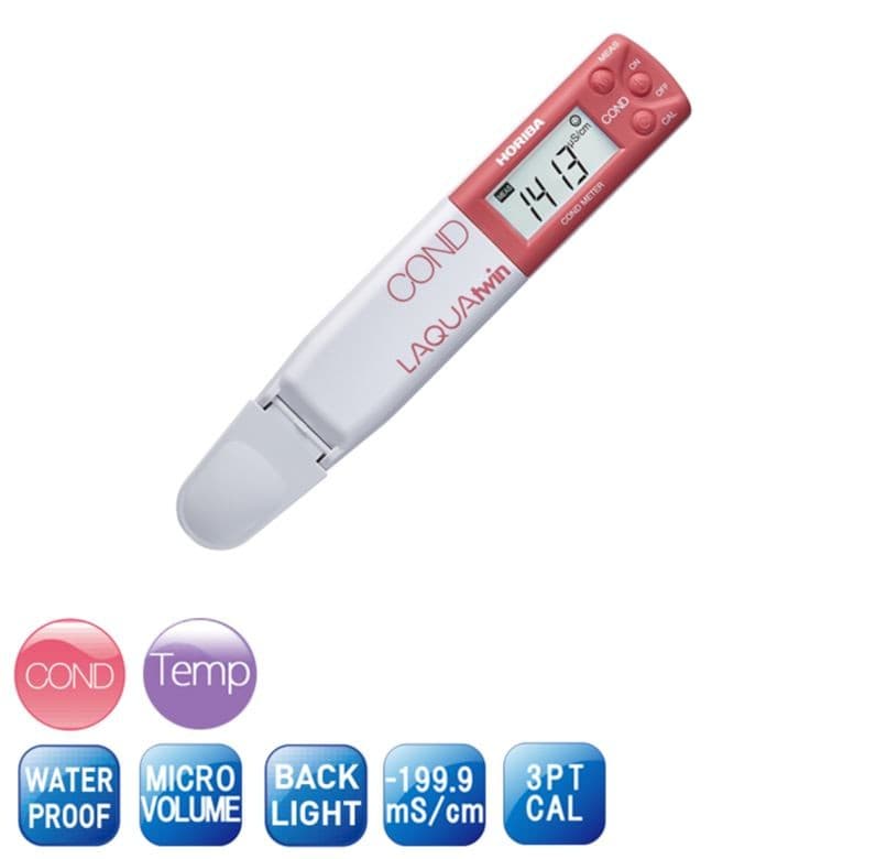 Horiba EC22 เครื่องวัดค่านำไฟฟ้า เครื่องวัดค่าการนำไฟฟ้า (Conductivity Meter) แบบพกพา ที่สามารถวัดตัวอย่างได้โดยตรง ใช้ปริมาณตัวอย่างเพียง 0.12 มิลลิลิตร เท่านั้น ไม่จำเป็นต้องใช้บีกเกอร์ (Beaker) ในการสอบเทียบ (Calibration) หรือวัดตัวอย่าง เพียงหยดสารมาตรฐานหรือสารตัวอย่างลงบนเซนเซอร์ไม่กี่หยด ก็สามารถวัดค่าได้ทันที ช่วยประหยัดเวลาและลดการสูญเสียตัวอย่างที่มีค่า